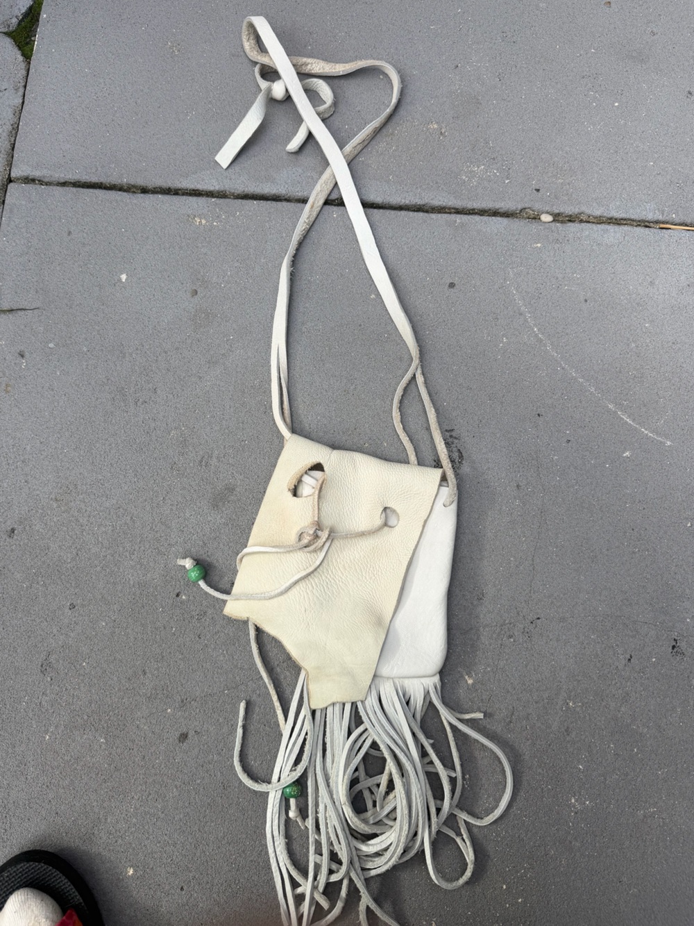 Vintage White Fringe Leather Crossbody Bag